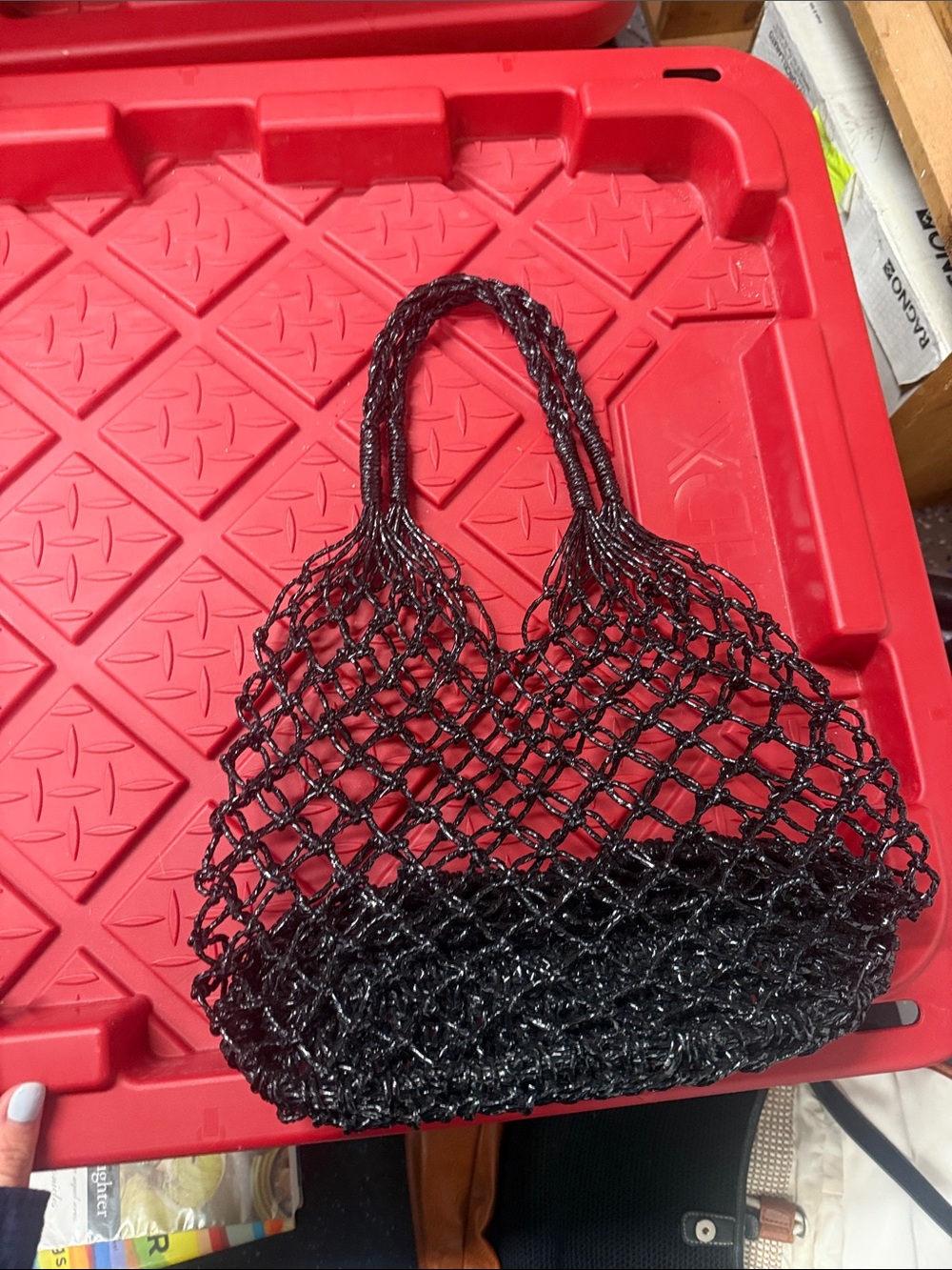 Black Woven Net Tote Bag - Unbranded